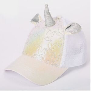 NWT Iridescent Quilted Unicorn Trucker Hat - White